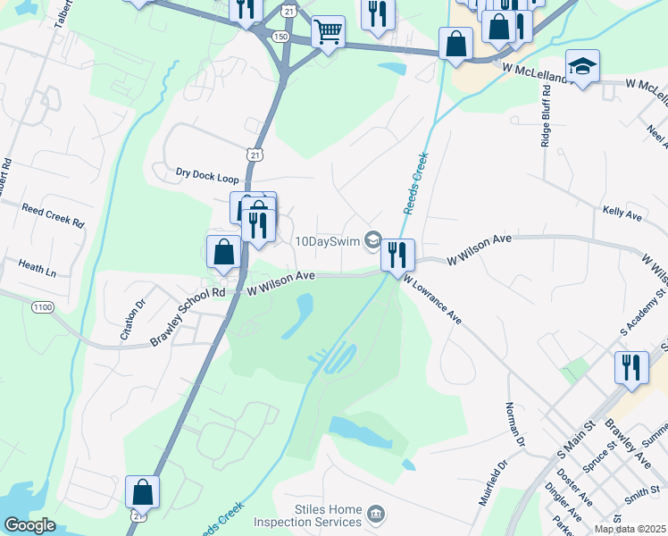map of restaurants, bars, coffee shops, grocery stores, and more near 101 Glynwater Drive in Mooresville