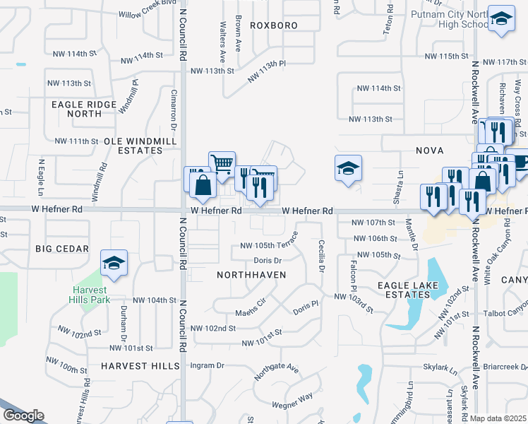 map of restaurants, bars, coffee shops, grocery stores, and more near in Oklahoma City