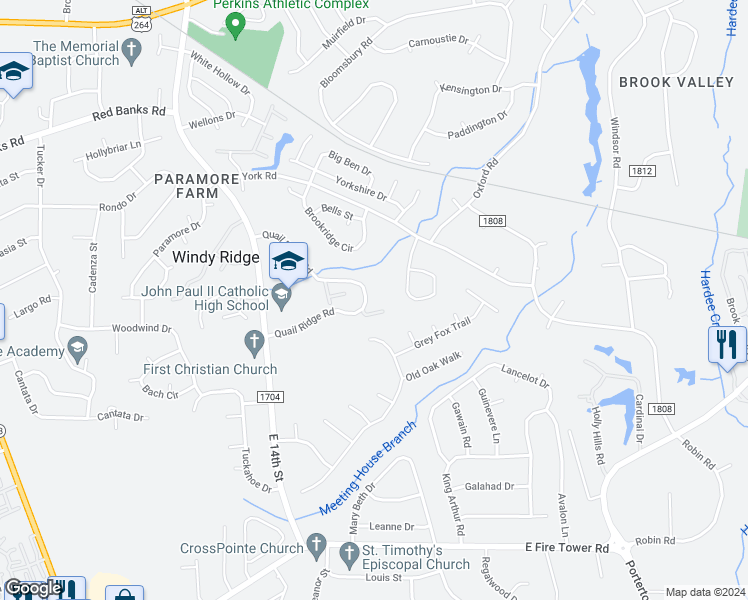 map of restaurants, bars, coffee shops, grocery stores, and more near 1985 Quail Ridge Road in Greenville