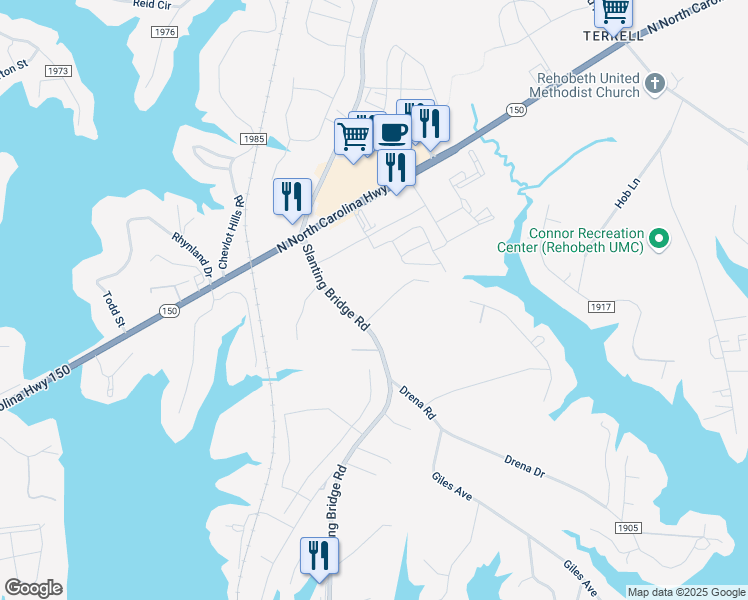 map of restaurants, bars, coffee shops, grocery stores, and more near 7922 Mocassin Drive in Sherrills Ford