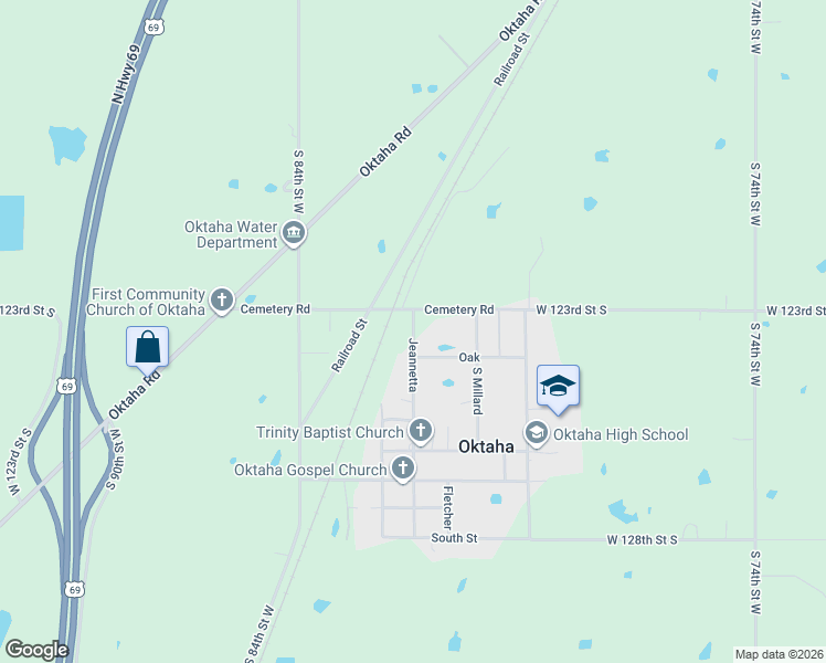 map of restaurants, bars, coffee shops, grocery stores, and more near 209 Jeannetta in Oktaha