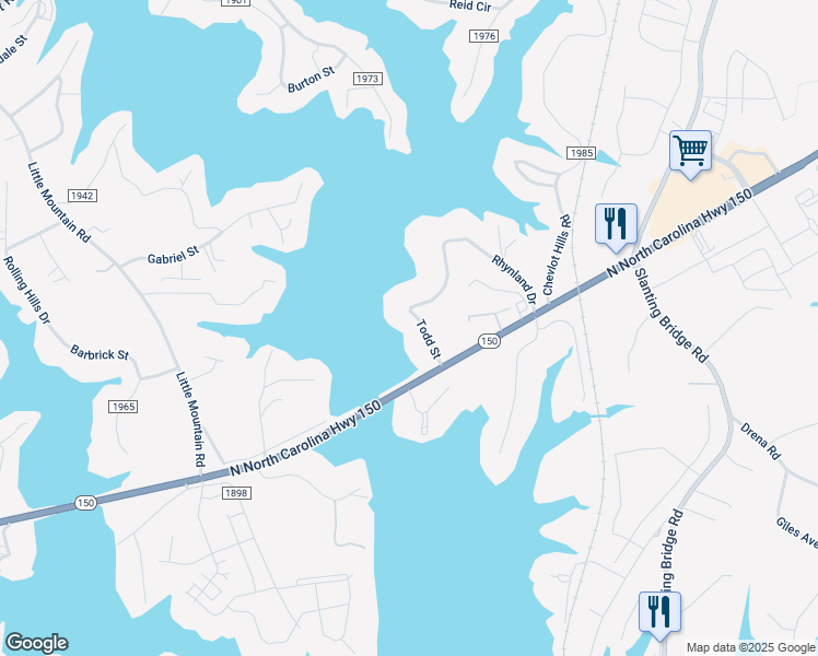 map of restaurants, bars, coffee shops, grocery stores, and more near 4167 Todd Street in Lake Norman of Catawba