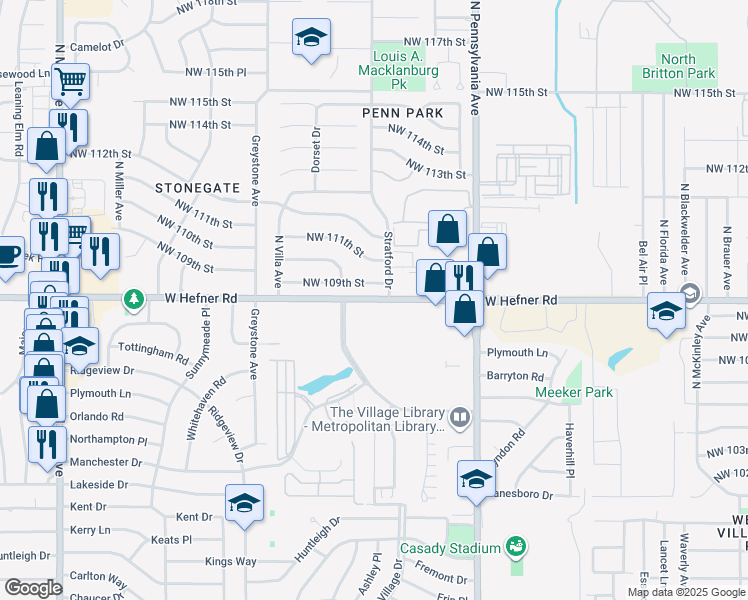 map of restaurants, bars, coffee shops, grocery stores, and more near in Oklahoma City