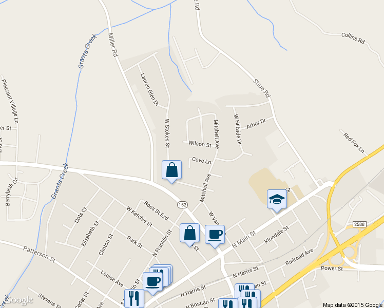 map of restaurants, bars, coffee shops, grocery stores, and more near 412 Cove Lane in China Grove