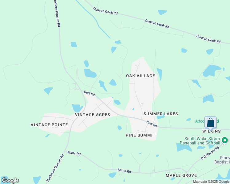 map of restaurants, bars, coffee shops, grocery stores, and more near 6420 Burt Road in Fuquay-Varina