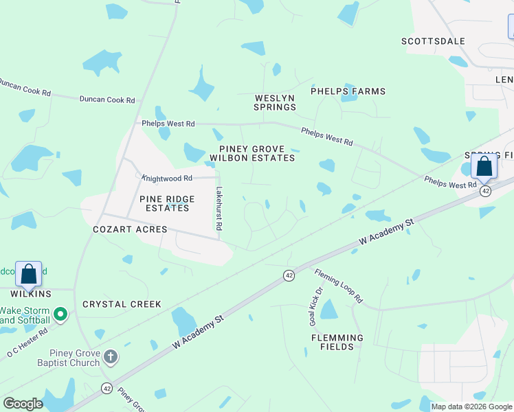map of restaurants, bars, coffee shops, grocery stores, and more near 2408 Fleming Road in Fuquay Varina