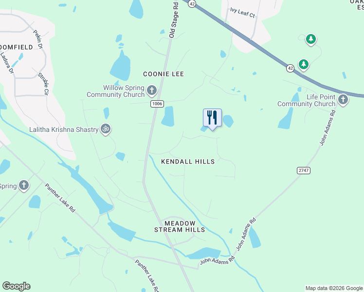 map of restaurants, bars, coffee shops, grocery stores, and more near 1613 Kendall Hill Road in Wake County