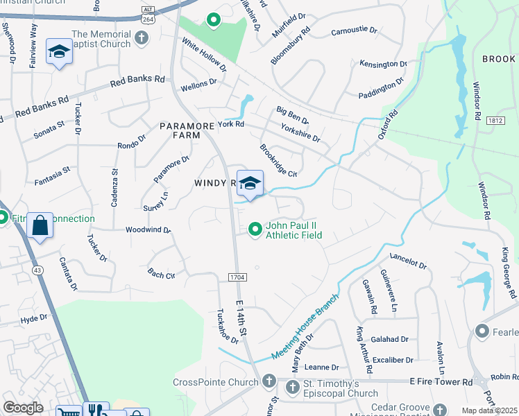 map of restaurants, bars, coffee shops, grocery stores, and more near 1910 Quail Ridge Road in Greenville
