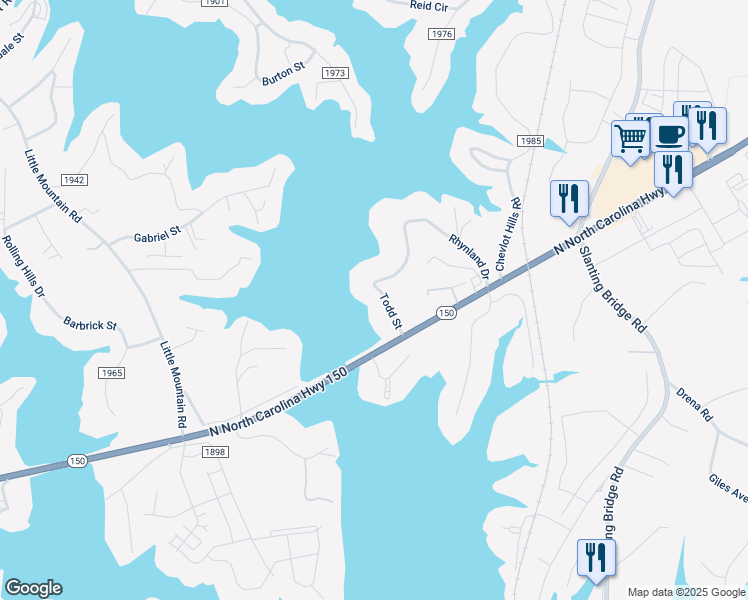 map of restaurants, bars, coffee shops, grocery stores, and more near 4167 Todd Street in Lake Norman of Catawba