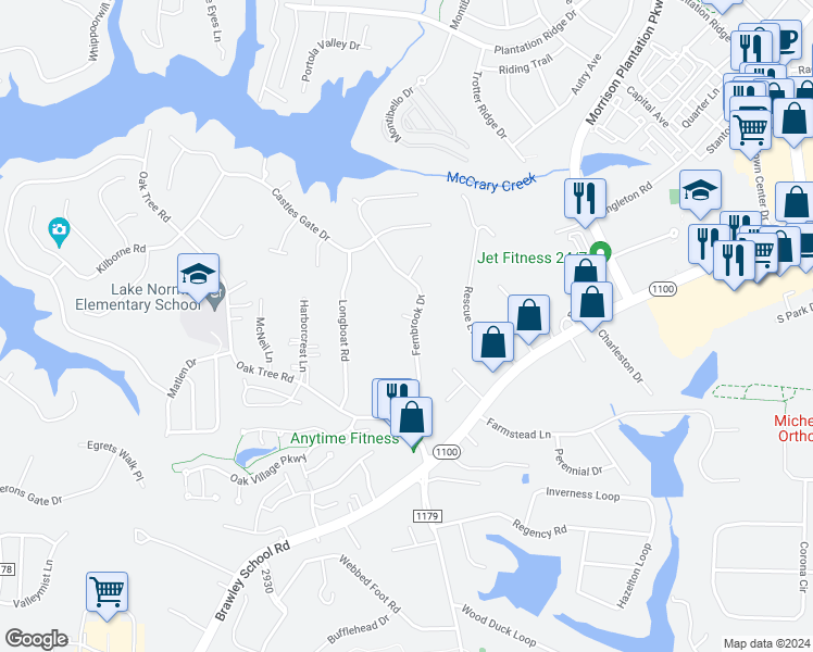 map of restaurants, bars, coffee shops, grocery stores, and more near 103 Hayden Court in Mooresville
