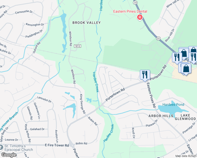 map of restaurants, bars, coffee shops, grocery stores, and more near 4144 Brook Creek Lane in Greenville