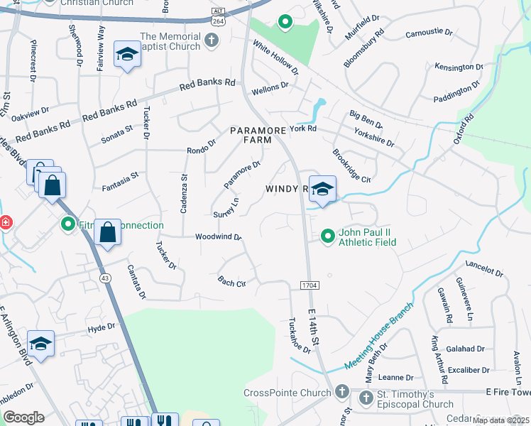 map of restaurants, bars, coffee shops, grocery stores, and more near 1687 Scarborough Road in Greenville