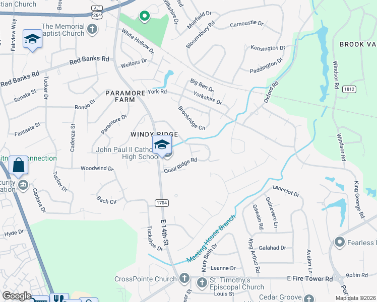 map of restaurants, bars, coffee shops, grocery stores, and more near 1922 Quail Ridge Road in Greenville