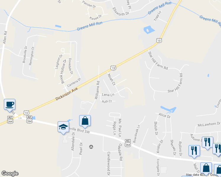 map of restaurants, bars, coffee shops, grocery stores, and more near 2945 Beunavista Court in Greenville