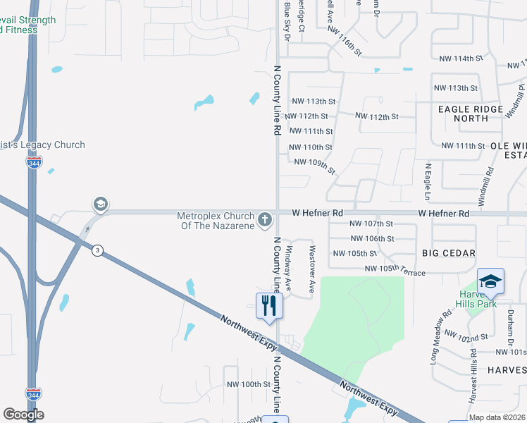 map of restaurants, bars, coffee shops, grocery stores, and more near West Hefner Road in Yukon