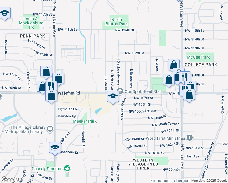 map of restaurants, bars, coffee shops, grocery stores, and more near in The Village