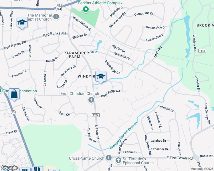 map of restaurants, bars, coffee shops, grocery stores, and more near 1912 Quail Ridge Road in Greenville