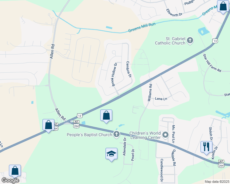 map of restaurants, bars, coffee shops, grocery stores, and more near 1613 Cambria Drive in Greenville