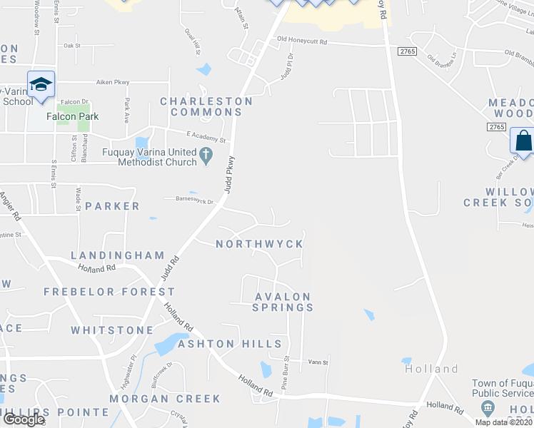 map of restaurants, bars, coffee shops, grocery stores, and more near 304 Bevis Marks Drive in Fuquay Varina