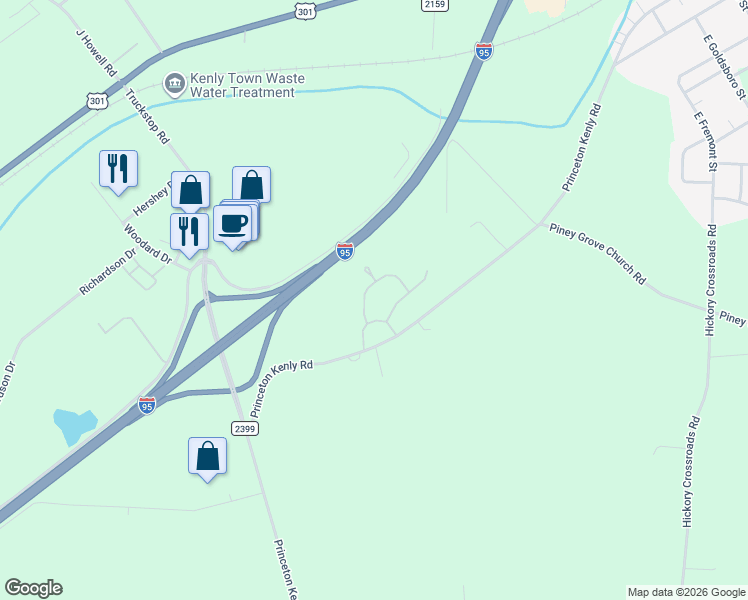 map of restaurants, bars, coffee shops, grocery stores, and more near 1290 Princeton Kenly Road in Kenly