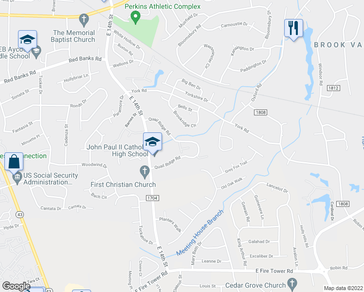map of restaurants, bars, coffee shops, grocery stores, and more near 1922 Quail Ridge Road in Greenville