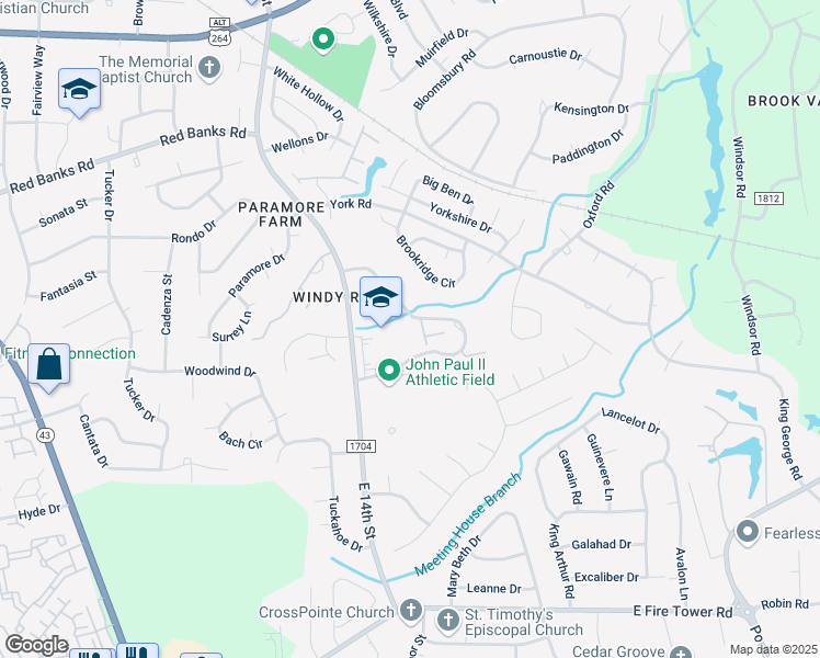 map of restaurants, bars, coffee shops, grocery stores, and more near 1910 Quail Ridge Road in Greenville