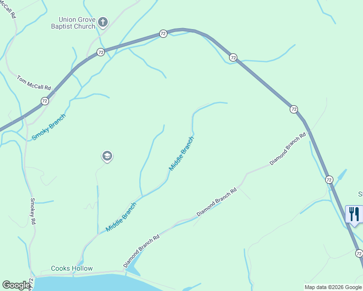 map of restaurants, bars, coffee shops, grocery stores, and more near 7053 Cooks Hollow Road in Maryville