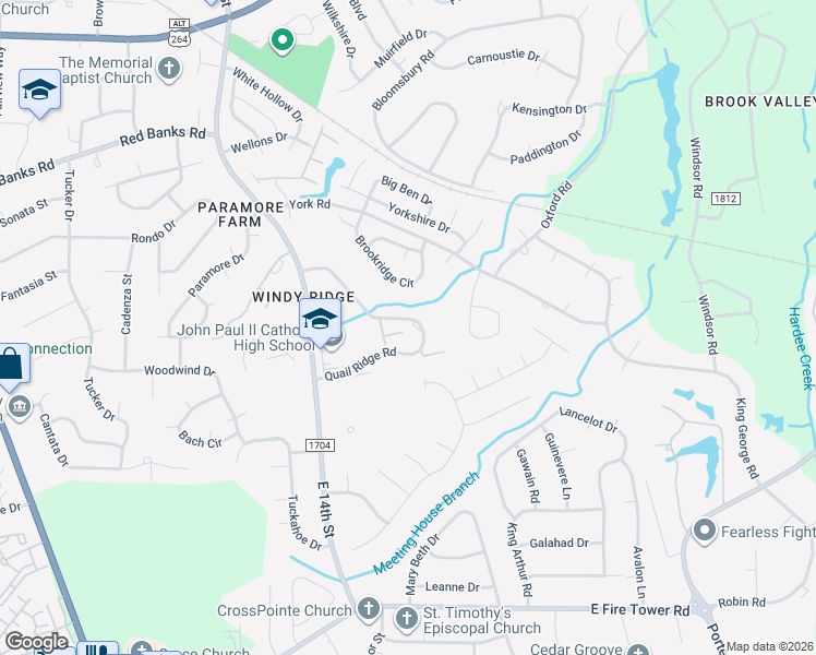 map of restaurants, bars, coffee shops, grocery stores, and more near 1968 Quail Ridge Road in Greenville