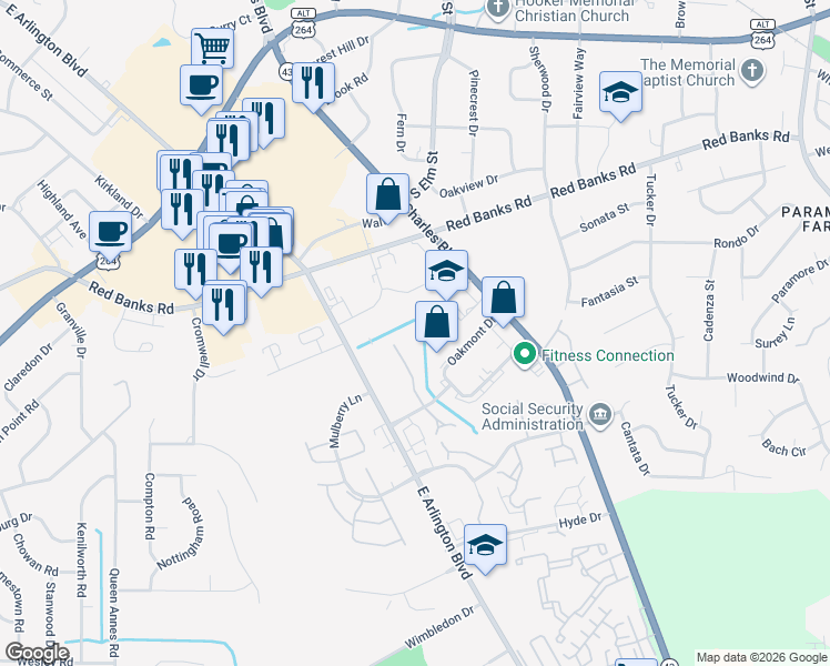 map of restaurants, bars, coffee shops, grocery stores, and more near 1129 Turtle Creek Road in Greenville