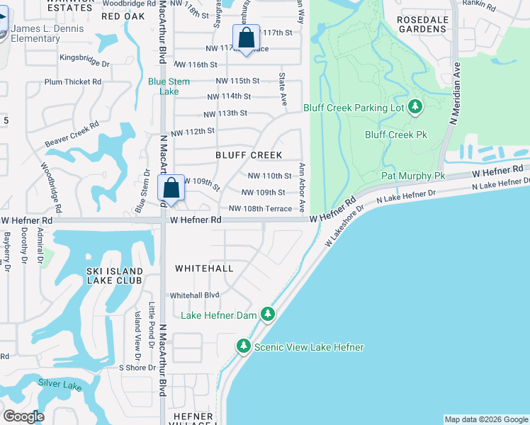 map of restaurants, bars, coffee shops, grocery stores, and more near 5425 Northwest 107th Street in Oklahoma City