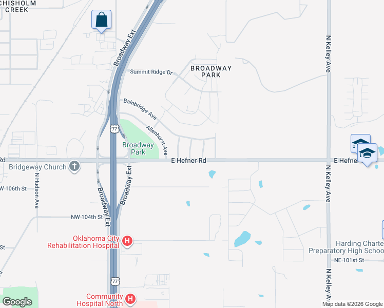 map of restaurants, bars, coffee shops, grocery stores, and more near 320 Northeast 108th Street in Oklahoma City
