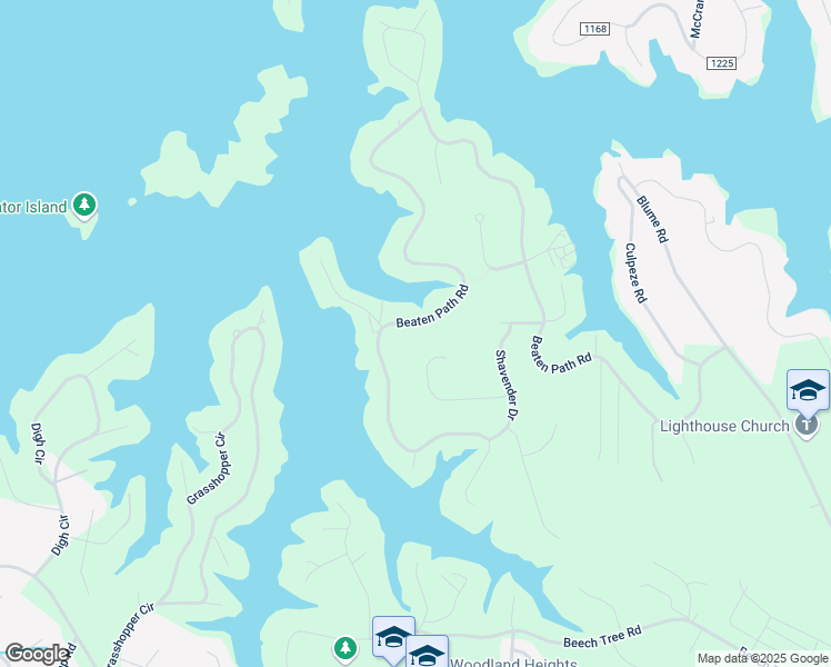 map of restaurants, bars, coffee shops, grocery stores, and more near 601 Beaten Path Rd in Mooresville