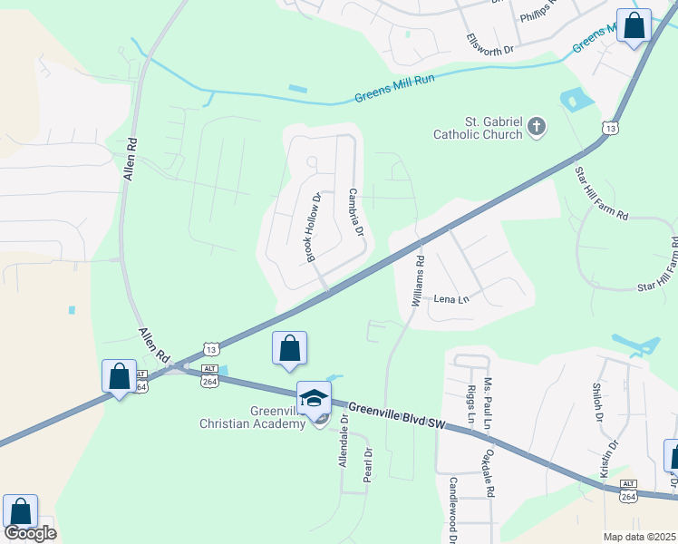 map of restaurants, bars, coffee shops, grocery stores, and more near 2060 Cambria Drive in Greenville
