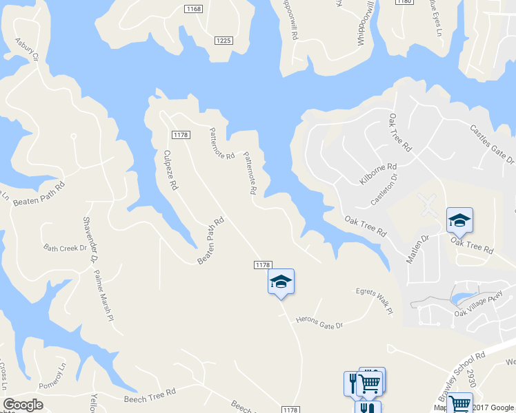 map of restaurants, bars, coffee shops, grocery stores, and more near 241 Patternote Road in Mooresville