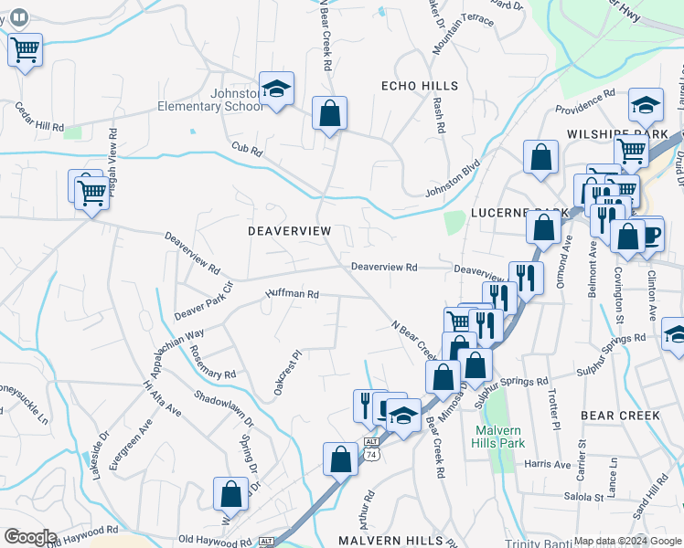 map of restaurants, bars, coffee shops, grocery stores, and more near 275 Deaverview Road in Asheville