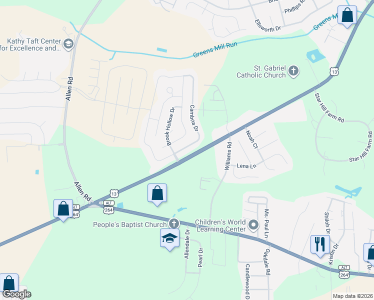 map of restaurants, bars, coffee shops, grocery stores, and more near 2060 Cambria Drive in Greenville