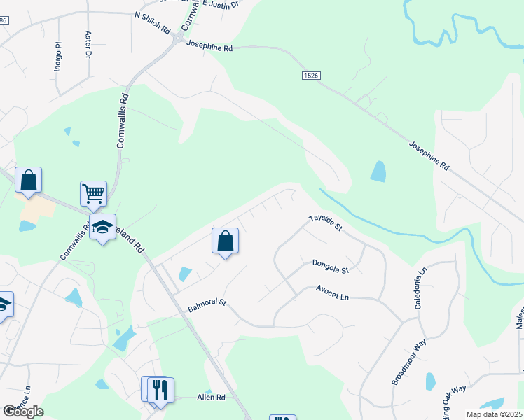 map of restaurants, bars, coffee shops, grocery stores, and more near 112 Walford Park in Clayton