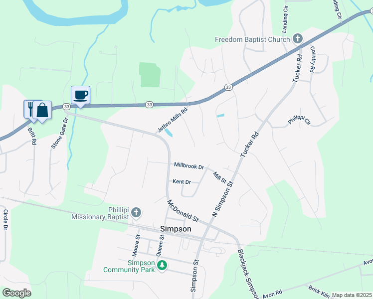 map of restaurants, bars, coffee shops, grocery stores, and more near 2753 Millbrook Drive in Greenville