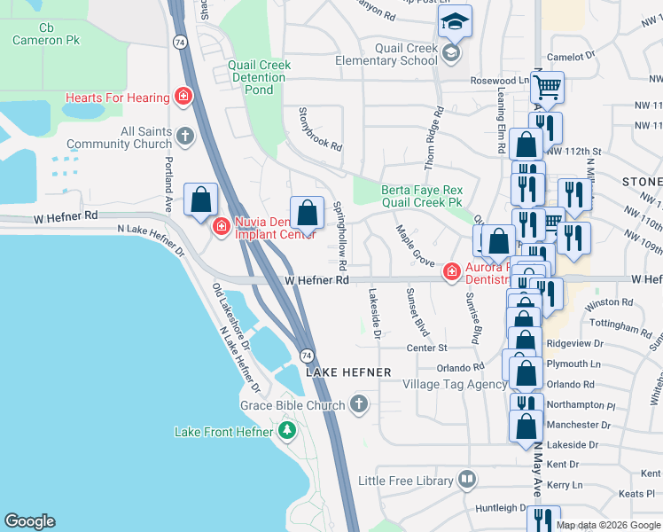 map of restaurants, bars, coffee shops, grocery stores, and more near 3400 West Hefner Road in Oklahoma City