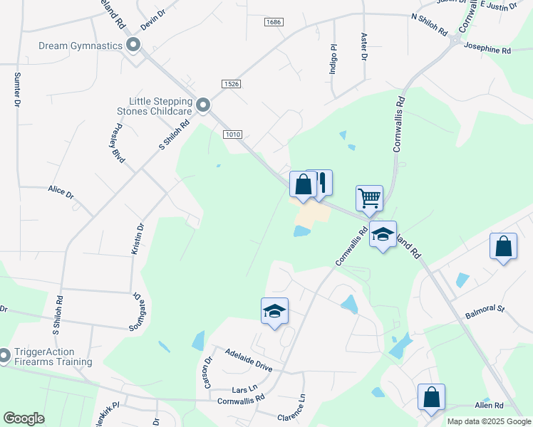 map of restaurants, bars, coffee shops, grocery stores, and more near 38 Langdon Pointe Drive in Garner