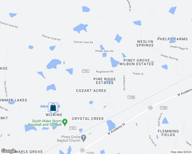 map of restaurants, bars, coffee shops, grocery stores, and more near 605 Lombardy Road in Fuquay-Varina