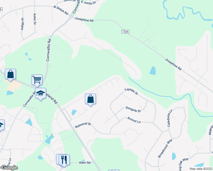 map of restaurants, bars, coffee shops, grocery stores, and more near 112 Walford Park in Clayton