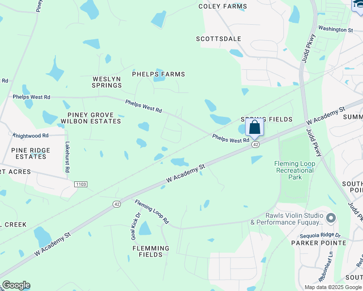 map of restaurants, bars, coffee shops, grocery stores, and more near 1211 Phelps West Road in Fuquay-Varina