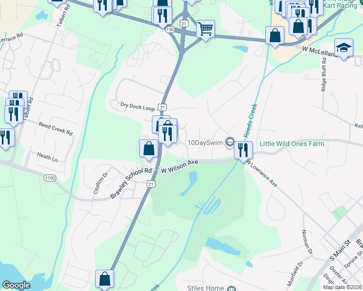 map of restaurants, bars, coffee shops, grocery stores, and more near 100 Country Stroll Lane in Mooresville