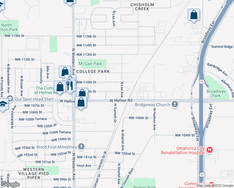 map of restaurants, bars, coffee shops, grocery stores, and more near 612 Northwest 109th Street in Oklahoma City