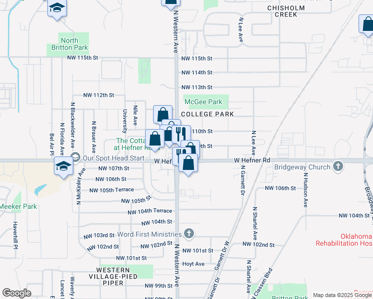map of restaurants, bars, coffee shops, grocery stores, and more near 928 Northwest 109th Street in Oklahoma City