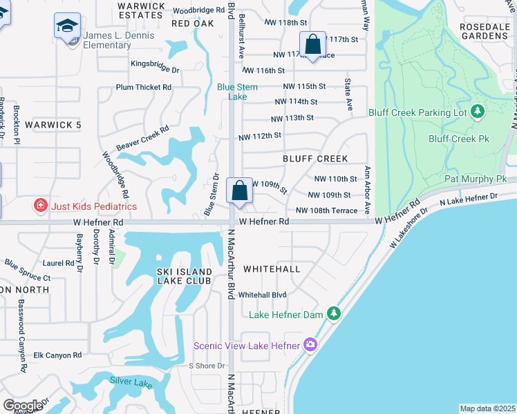 map of restaurants, bars, coffee shops, grocery stores, and more near 5757 West Hefner Road in Oklahoma City