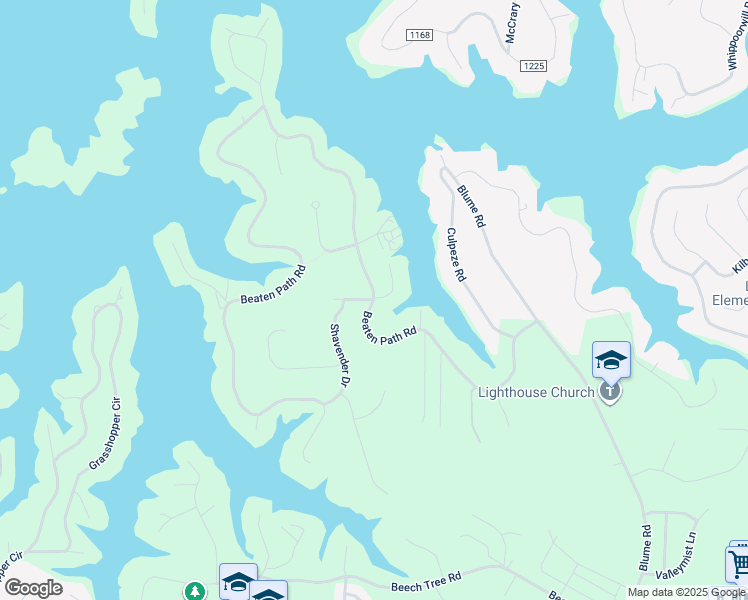map of restaurants, bars, coffee shops, grocery stores, and more near Beaten Path Road in Mooresville