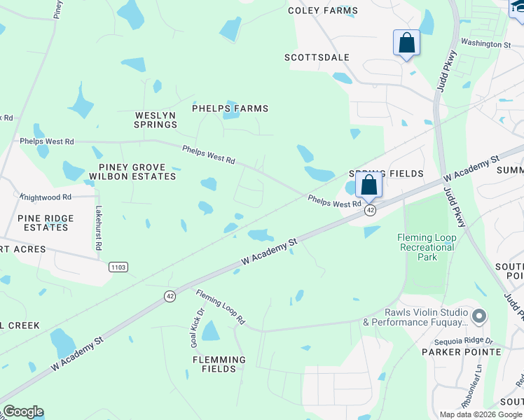 map of restaurants, bars, coffee shops, grocery stores, and more near 1211 Phelps West Road in Fuquay-Varina