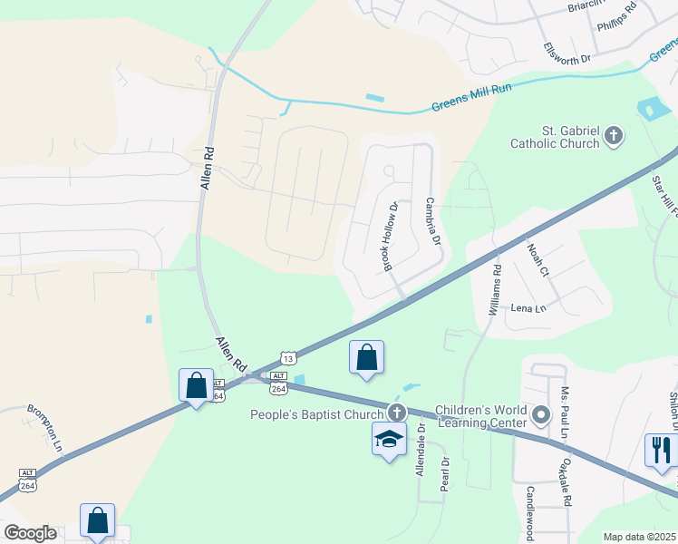 map of restaurants, bars, coffee shops, grocery stores, and more near 1656 Cambria Drive in Greenville